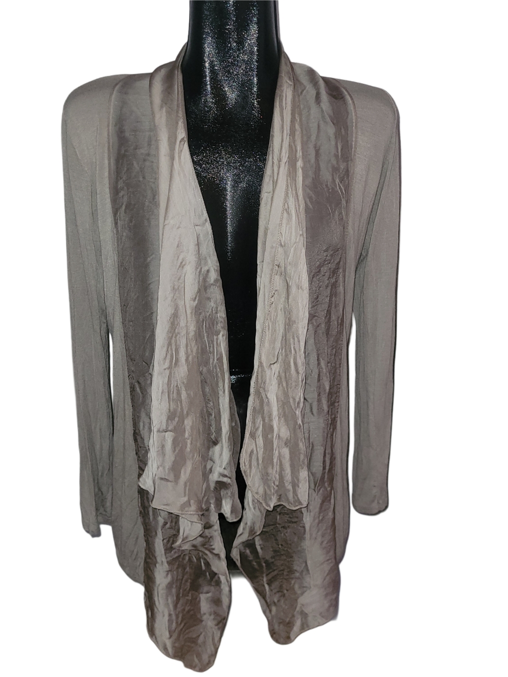 Giusy Light Taupe Silk Blend Draped Open Front Cardigan Size M